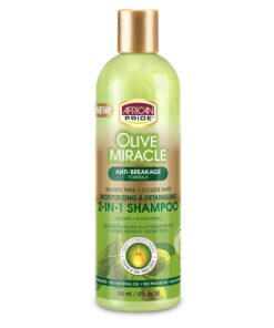 African Pride Olive Miracle Detangling Moisturizing Anti-Breakage Formula 2-in-1 Shampoo Plus Conditioner, 12 fl oz