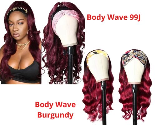 Burgundy Headband Body Wave Human Hair Wig #99J  Scarf Wig No GLUE Eas Cerise Alfie