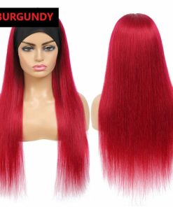 Alternative view of Burgundy Headband Straight Human Hair Wig #99J  Scarf Wig No GLUE Easy