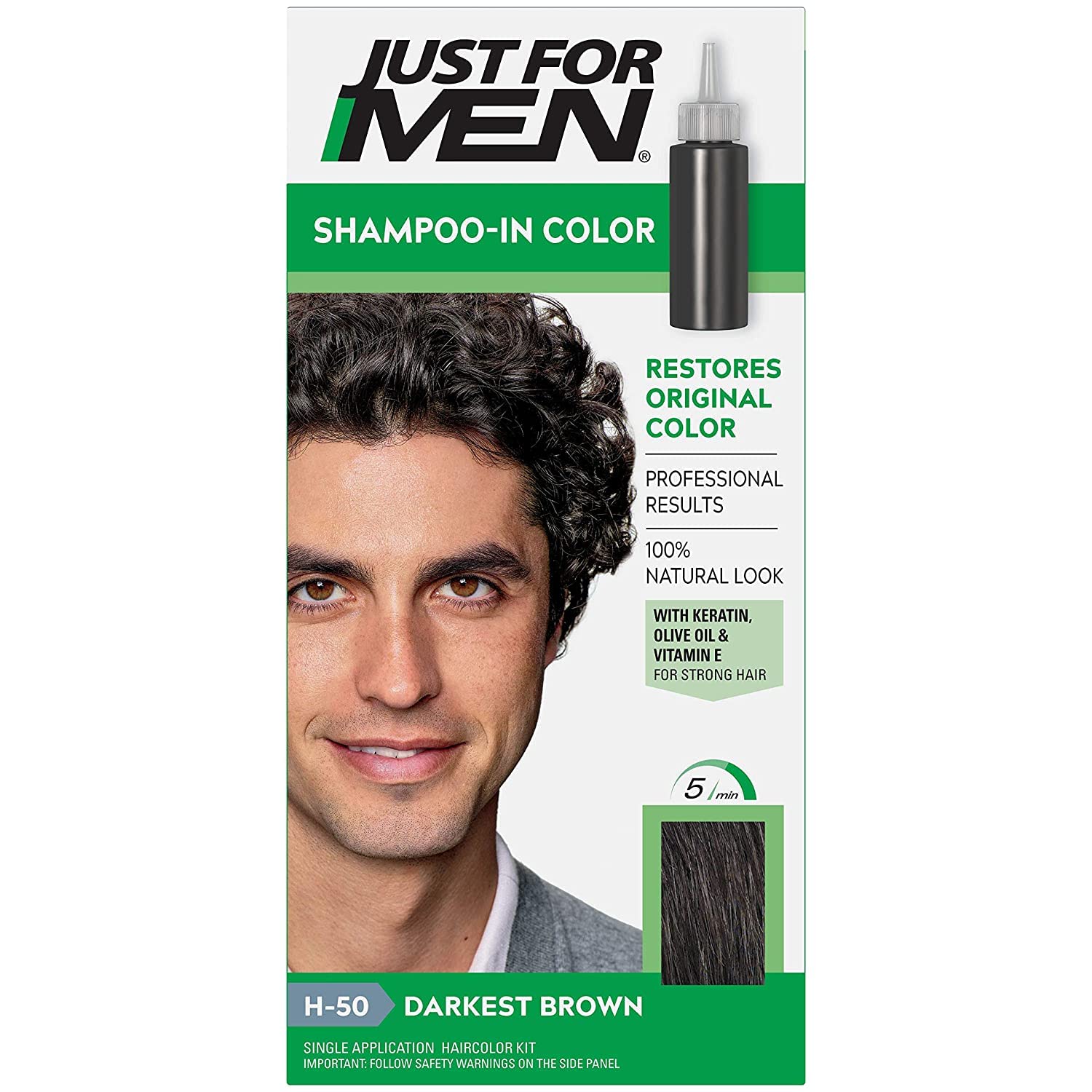 Shampoo-In Color, Hair Coloring for Men - Darkest Brown-Black, H-50 - Image 5