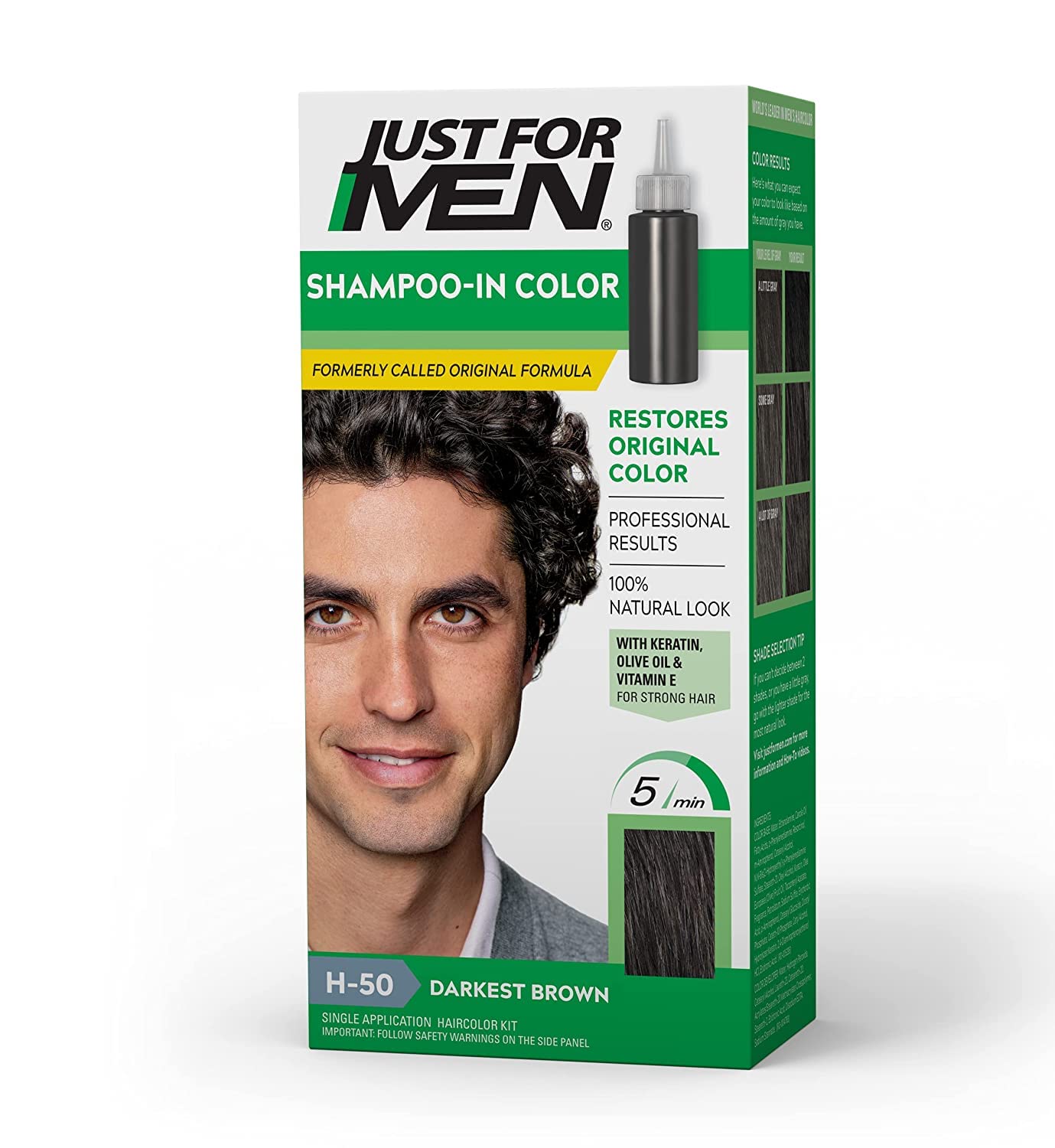 Shampoo-In Color, Hair Coloring for Men - Darkest Brown-Black, H-50 - Image 4